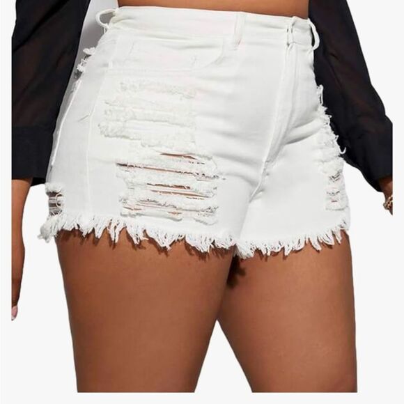 GAGELE White Denim Shorts High Waisted Stretch Jean Shorts Size 22 NWT Brand new - Picture 3 of 8